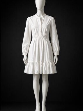 The Kooples White Long-Sleeve Tiered Shirt Dress